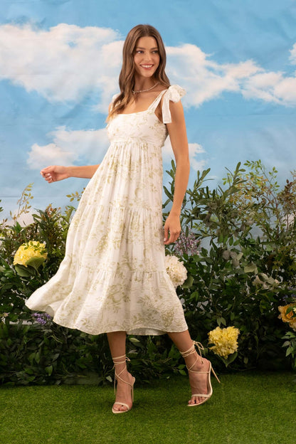 FRUIT BLOSSOM TIERED MIDI DRESS