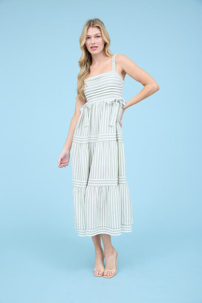 STRIPE TIE SLEEVELESS MIDI DRESS