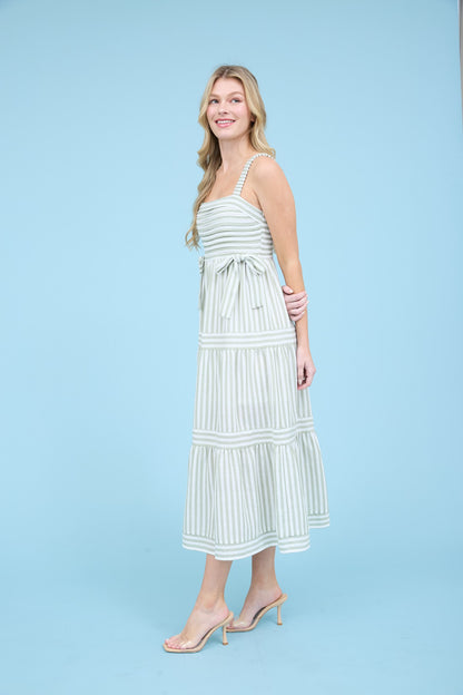 STRIPE TIE SLEEVELESS MIDI DRESS