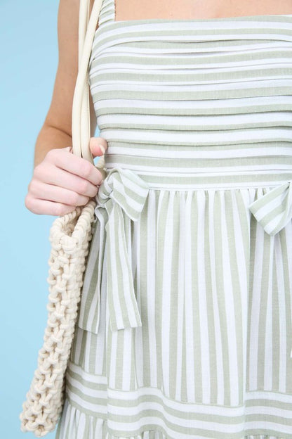 STRIPE TIE SLEEVELESS MIDI DRESS