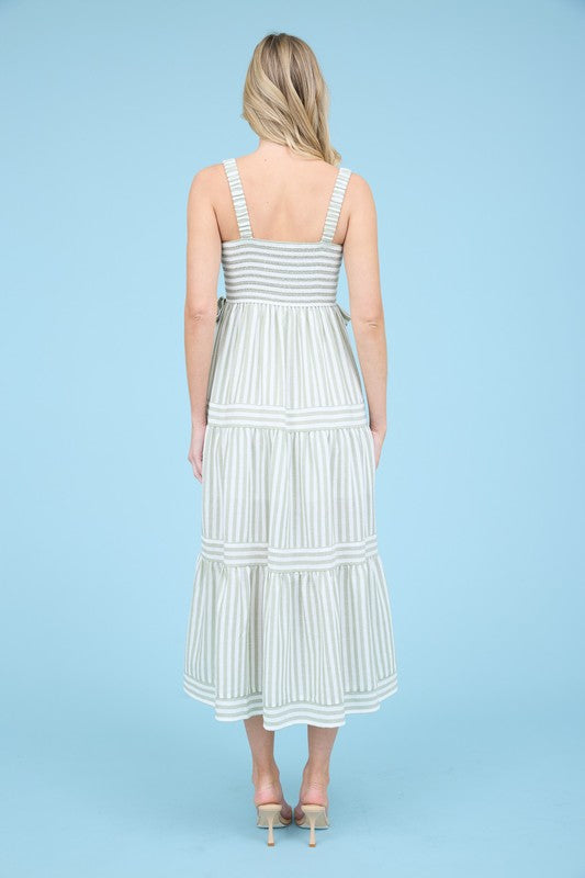 STRIPE TIE SLEEVELESS MIDI DRESS