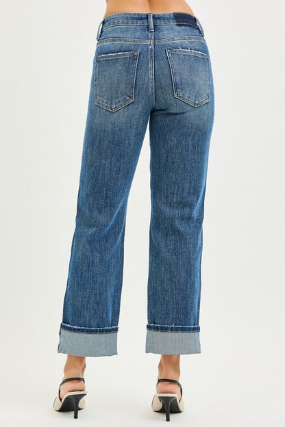 Slouchy Straight Jeans Cuffed Hem