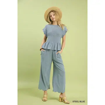 Linen Peplum Smocked Top