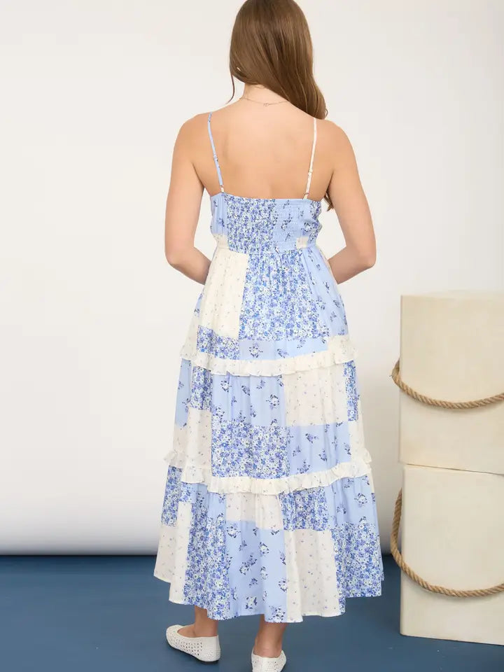 Checkered Pattern Spaghetti Strap Midi Dress