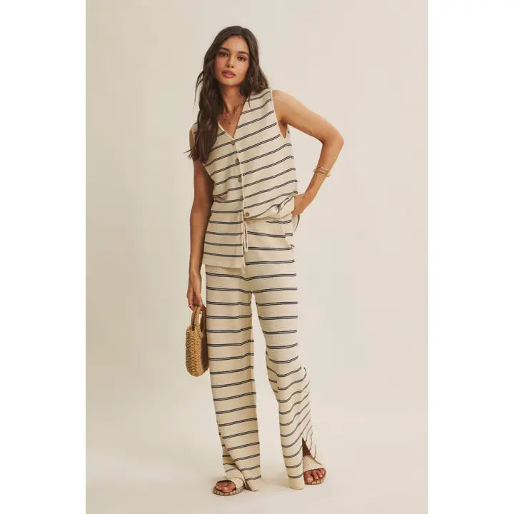 Navy Striped Linen Set