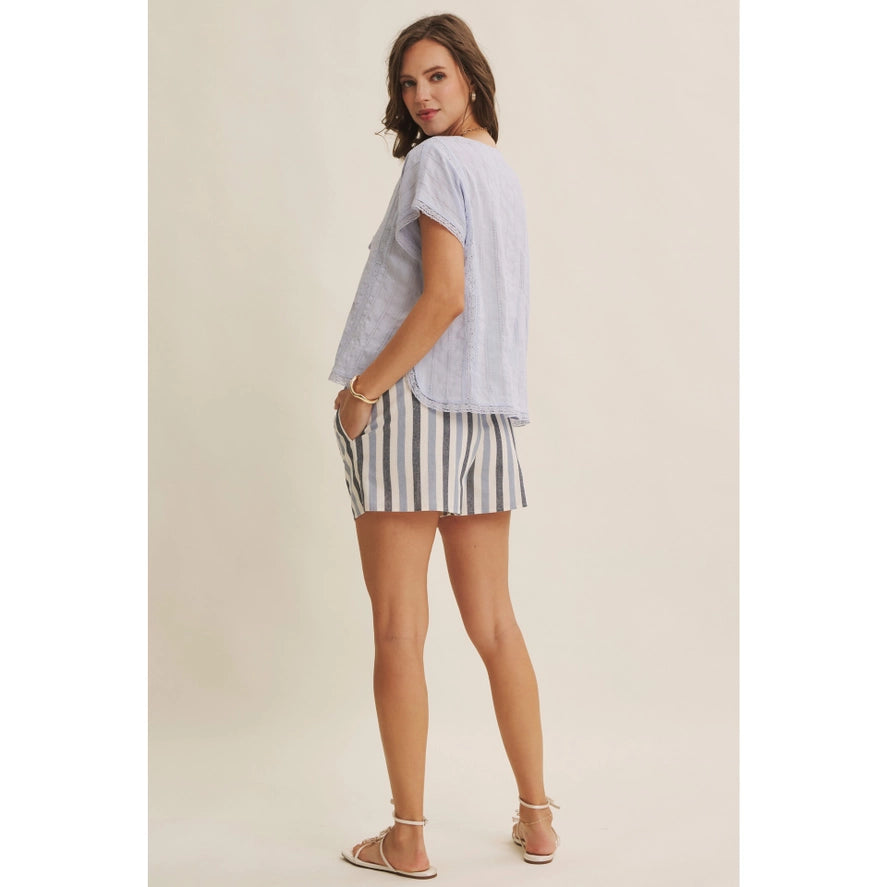 Lace Wanderlust Relaxed Button-Down Blouse with Dolman Slvs
