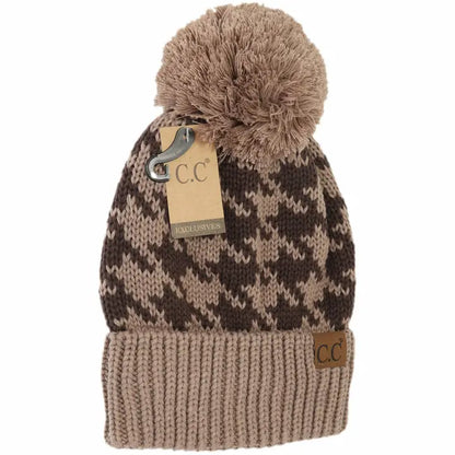 Houndstooth Pom Beanie