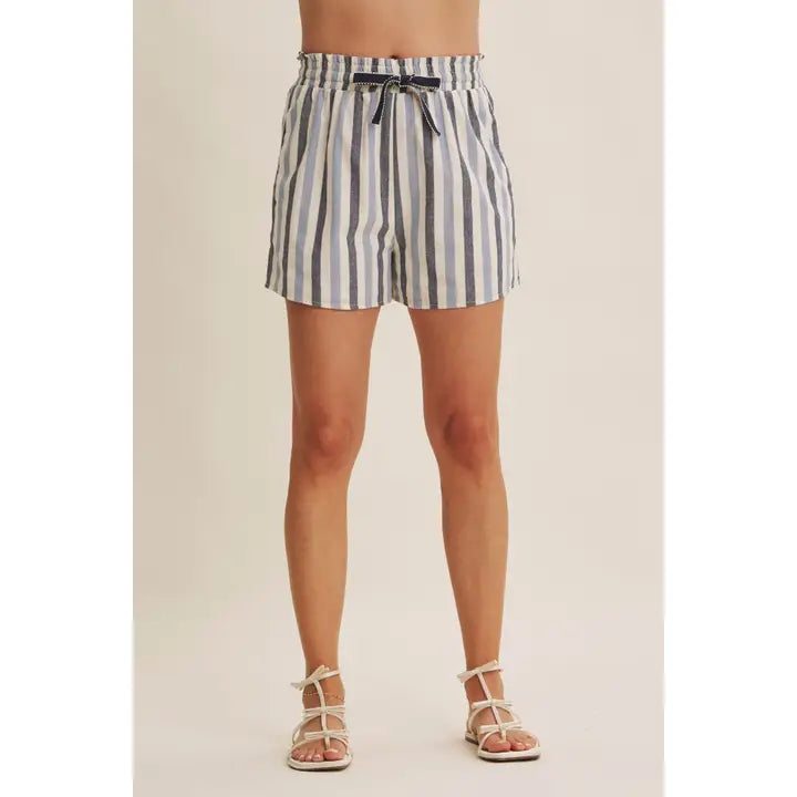 Nautical Stripe Elastic Waistband Pull-On Cotton Shorts