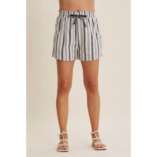 Nautical Stripe Elastic Waistband Pull-On Cotton Shorts