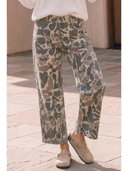 Camo Wide Leg Utility Denim Pants
