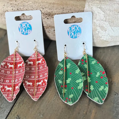 Red Christmas Print Dangle Earrings