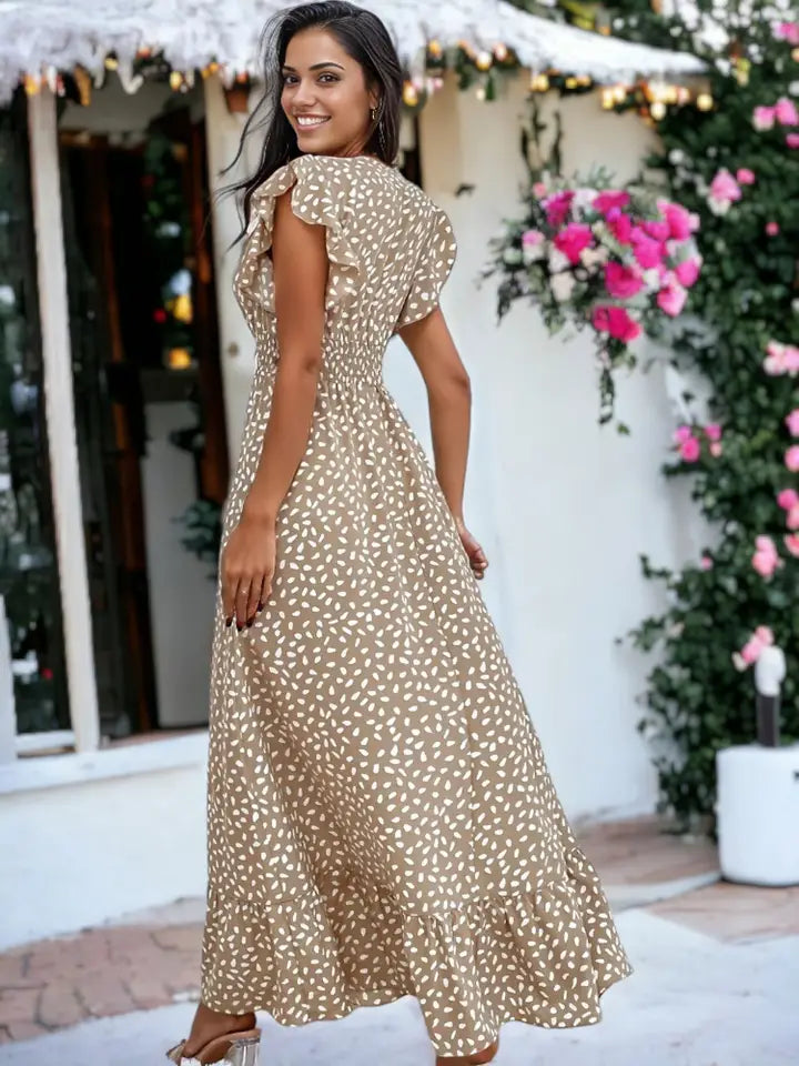 Khaki Shirred Waist Dress