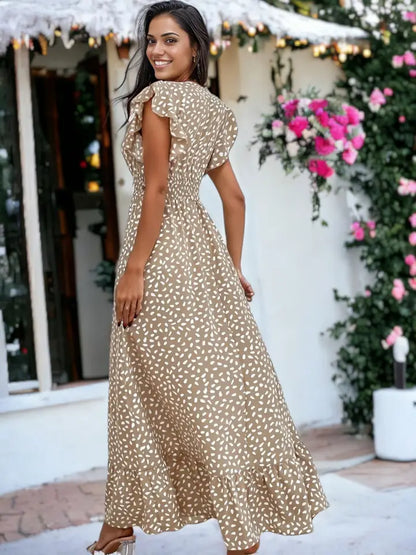 Khaki Shirred Waist Dress