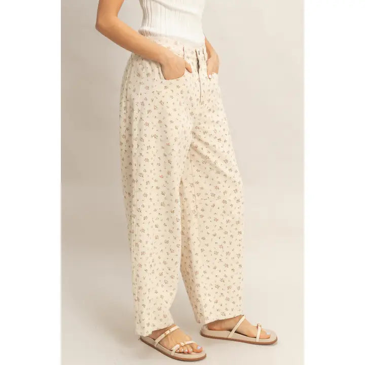 Washed Floral Wide-Leg Pants