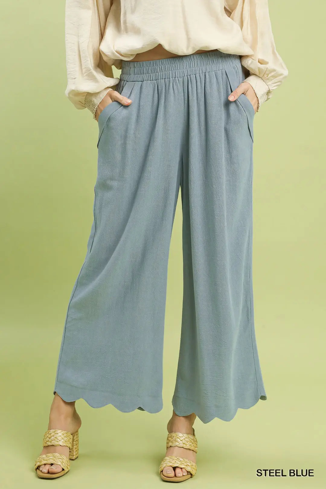 Seabreeze Scallop Linen Pants