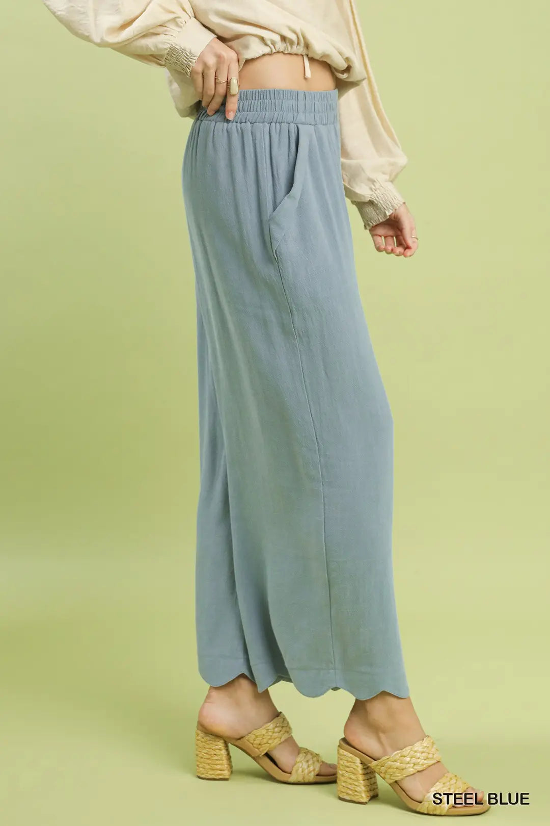 Seabreeze Scallop Linen Pants