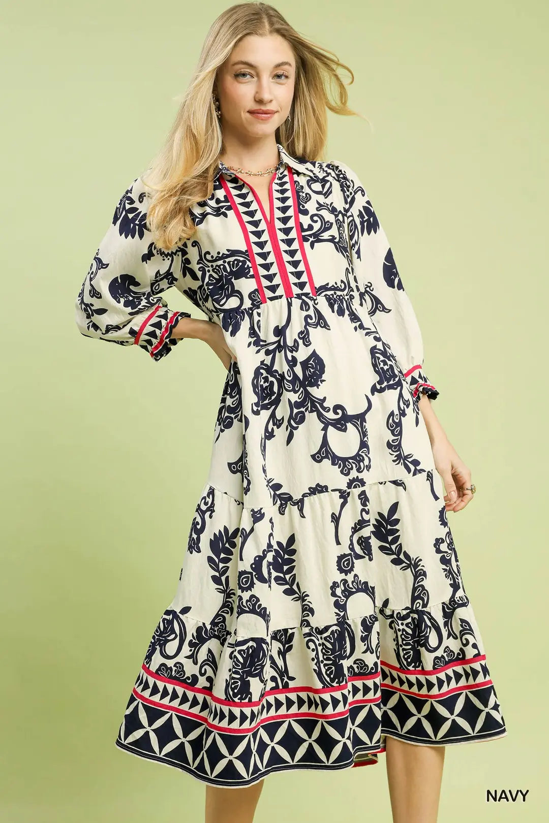 Navy Breeze Tiered Midi Dress