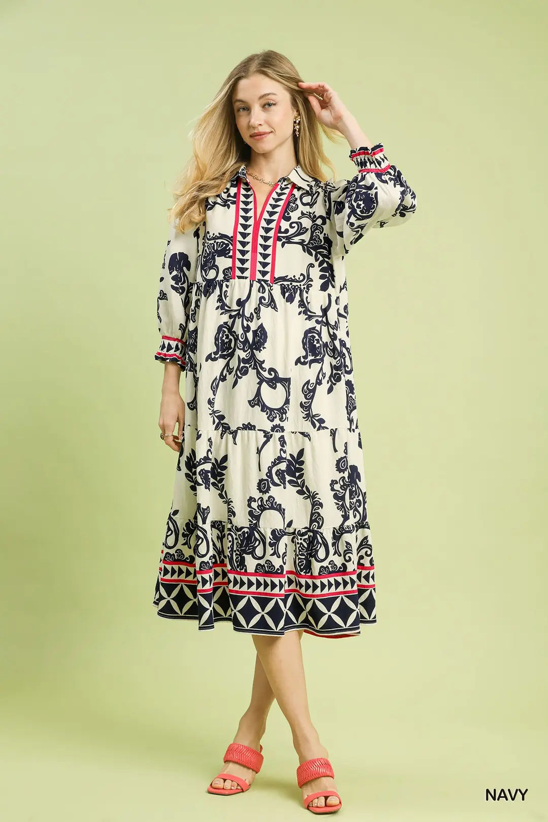 Navy Breeze Tiered Midi Dress