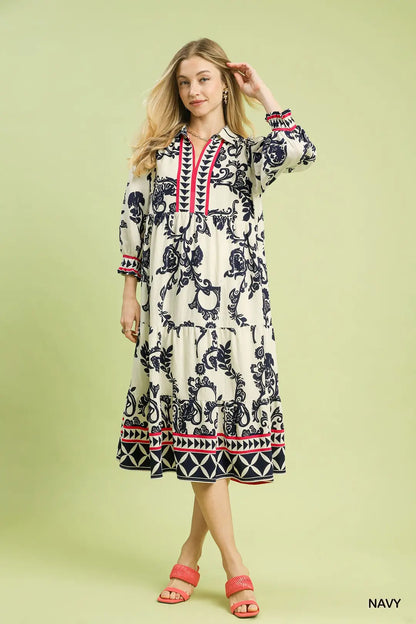 Navy Breeze Tiered Midi Dress