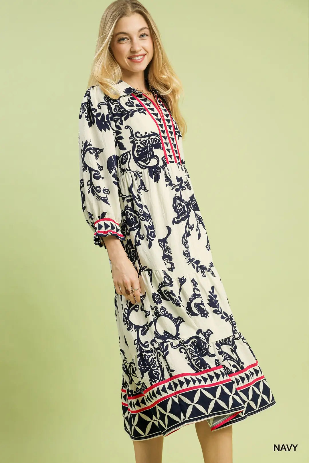 Navy Breeze Tiered Midi Dress