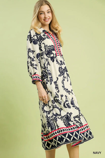 Navy Breeze Tiered Midi Dress