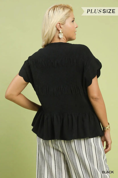 Linen Blend Smocked Peplum Top