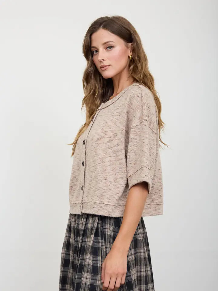 Button Down Raw Edge Top
