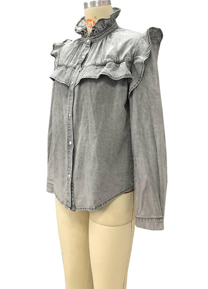 Pearl Ruffle Button Closure Blouse