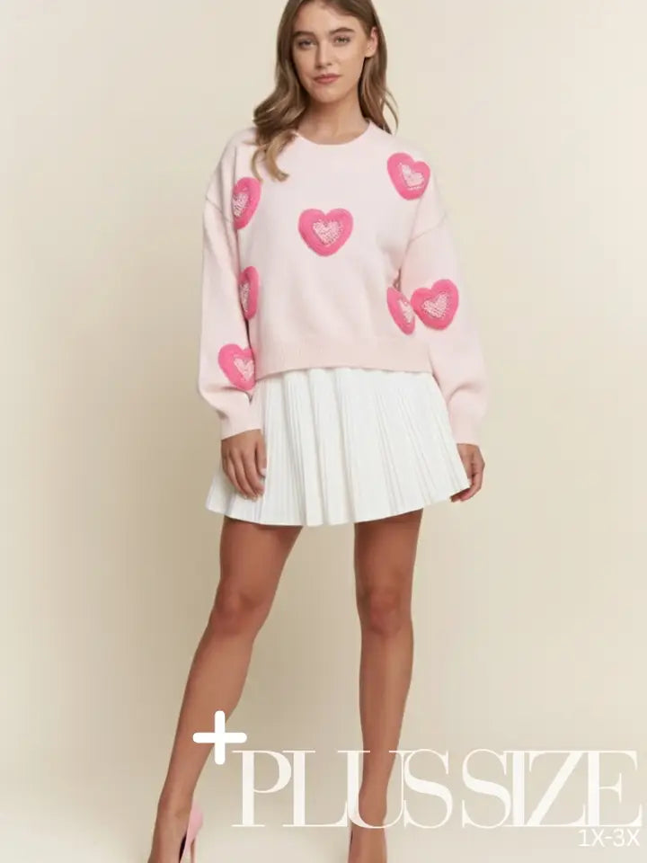 Hearts Pearl Embroidered Sweater Top
