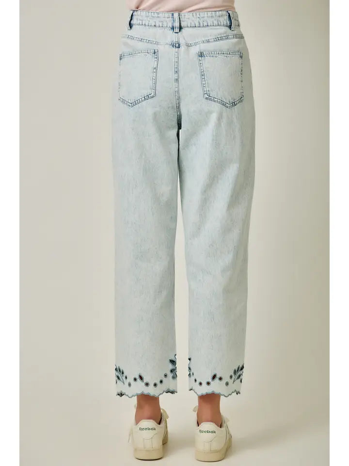 Embroidered Straight Leg Mom Jeans