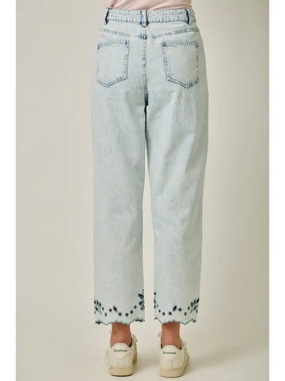 Embroidered Straight Leg Mom Jeans