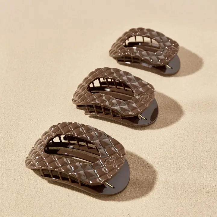 Flat Round Hair Clip | Small | Truly Taupe Quilted