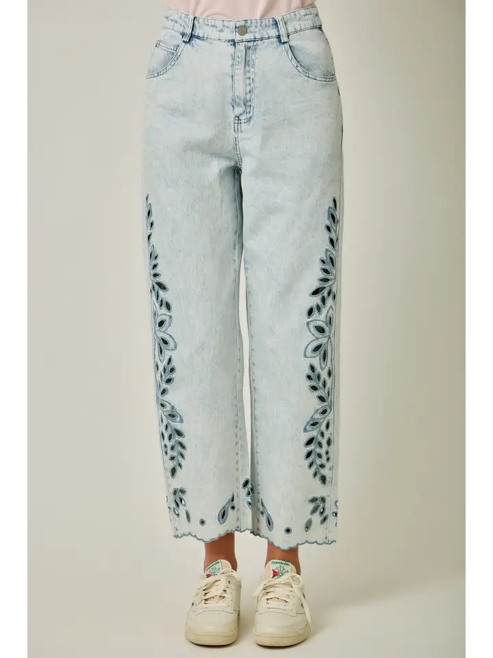 Embroidered Straight Leg Mom Jeans