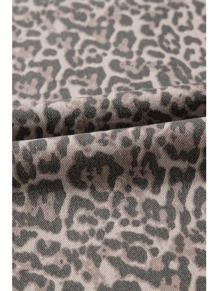 Leopard Frayed Wide Leg Jeans