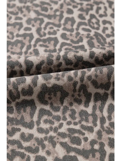 Leopard Frayed Wide Leg Jeans