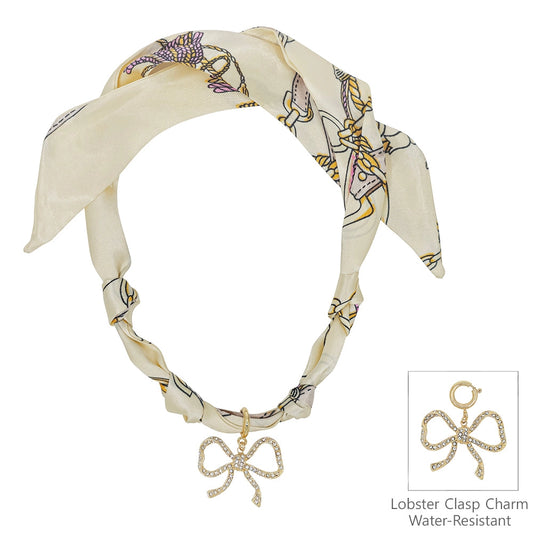 Scarf Necklace with Rhinestone Open Bow