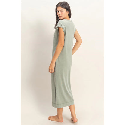 Mineral Wash Cap Sleeve Midi Dress