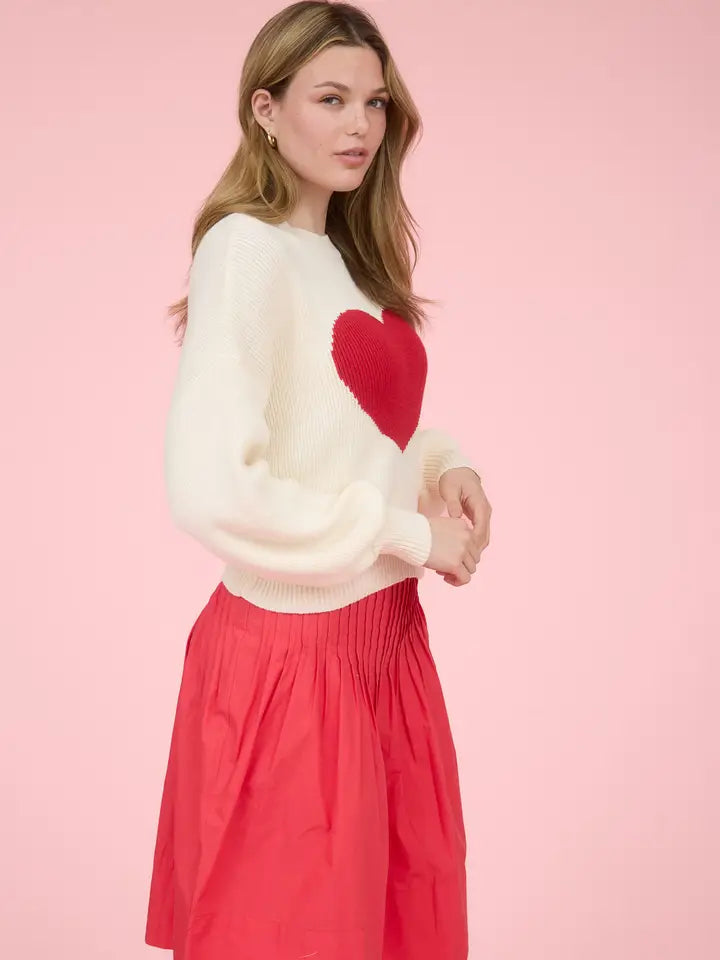 Heart Jacquard Crew Neck Knit Pullover Sweater