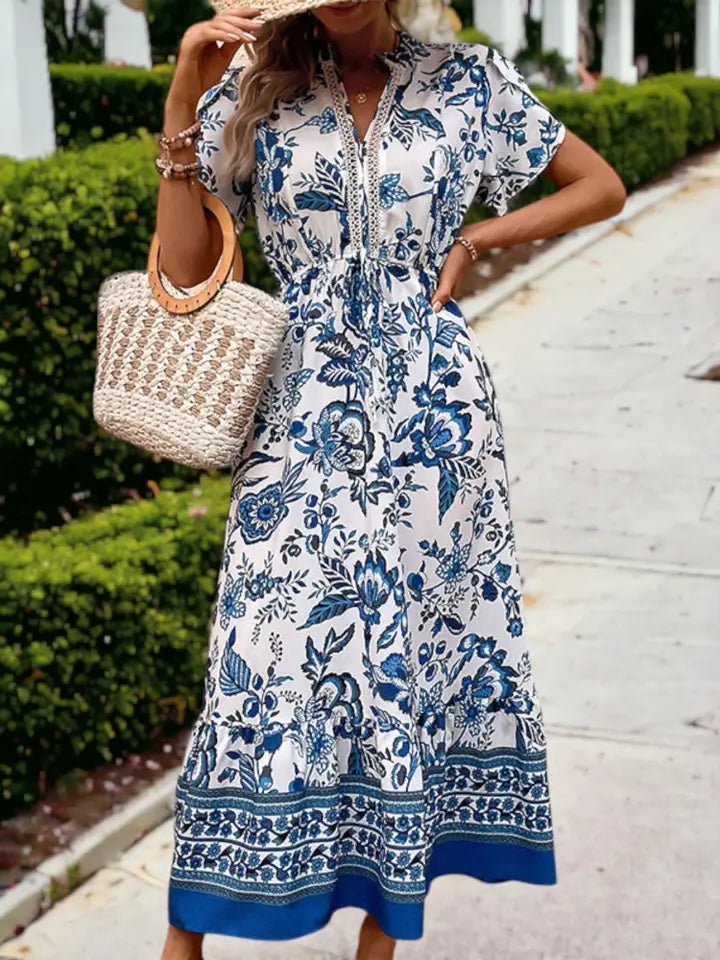 Blue Floral Pocket Dress