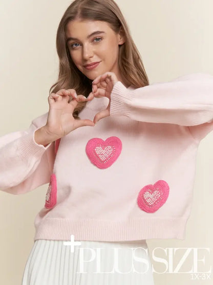Hearts Pearl Embroidered Sweater Top