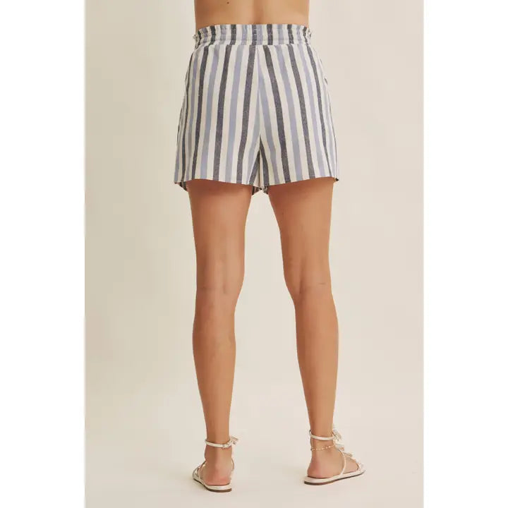 Nautical Stripe Elastic Waistband Pull-On Cotton Shorts