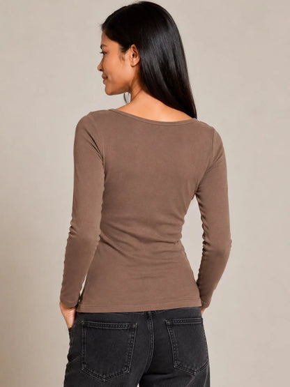 Long Sleeve Henley Tee - Brn