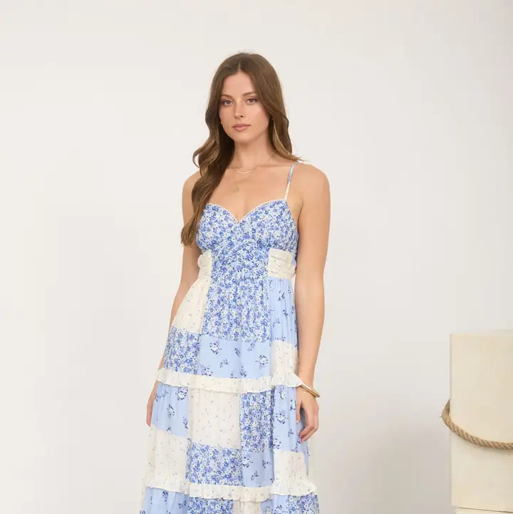 Checkered Pattern Spaghetti Strap Midi Dress