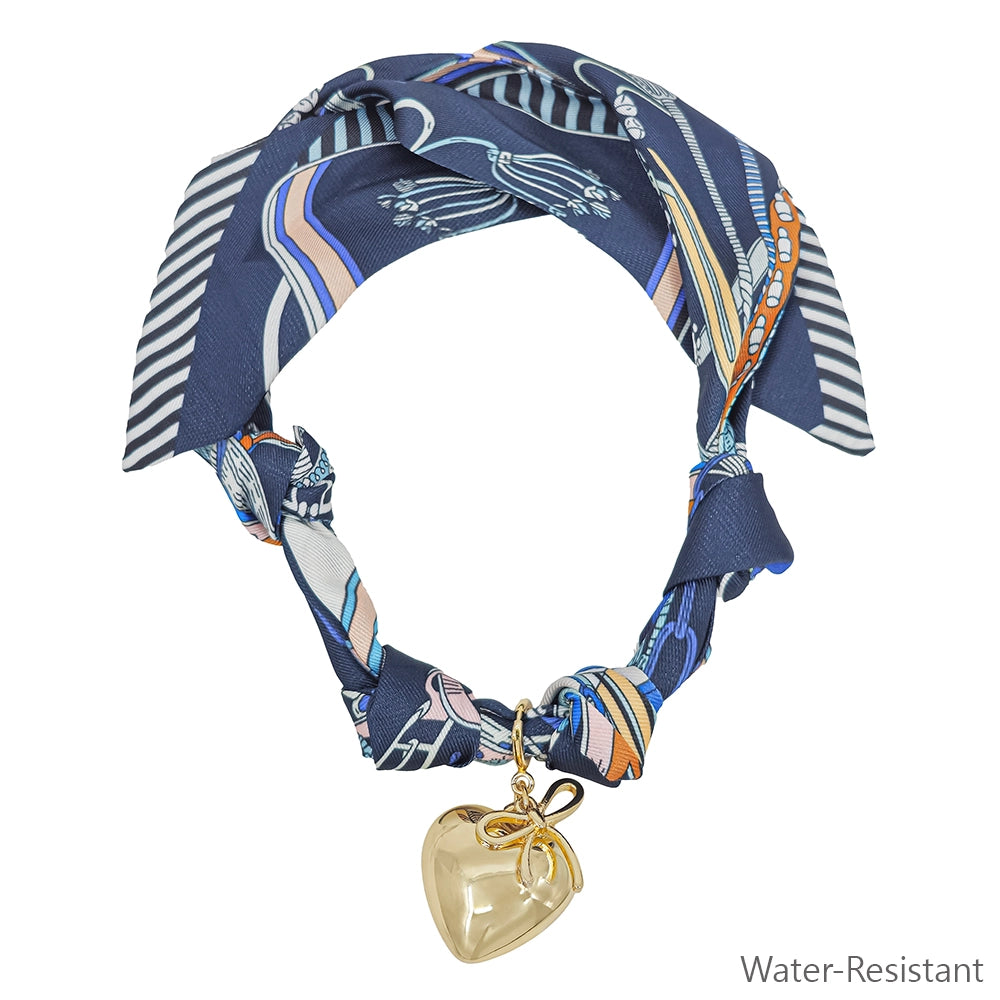 Scarf Necklace Navy Heart & Bow