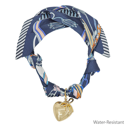 Scarf Necklace Navy Heart & Bow