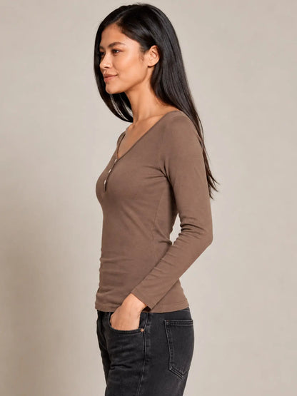 Long Sleeve Henley Tee - Brn