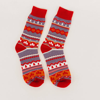 Tree Snowflake Socks - Red/Purple