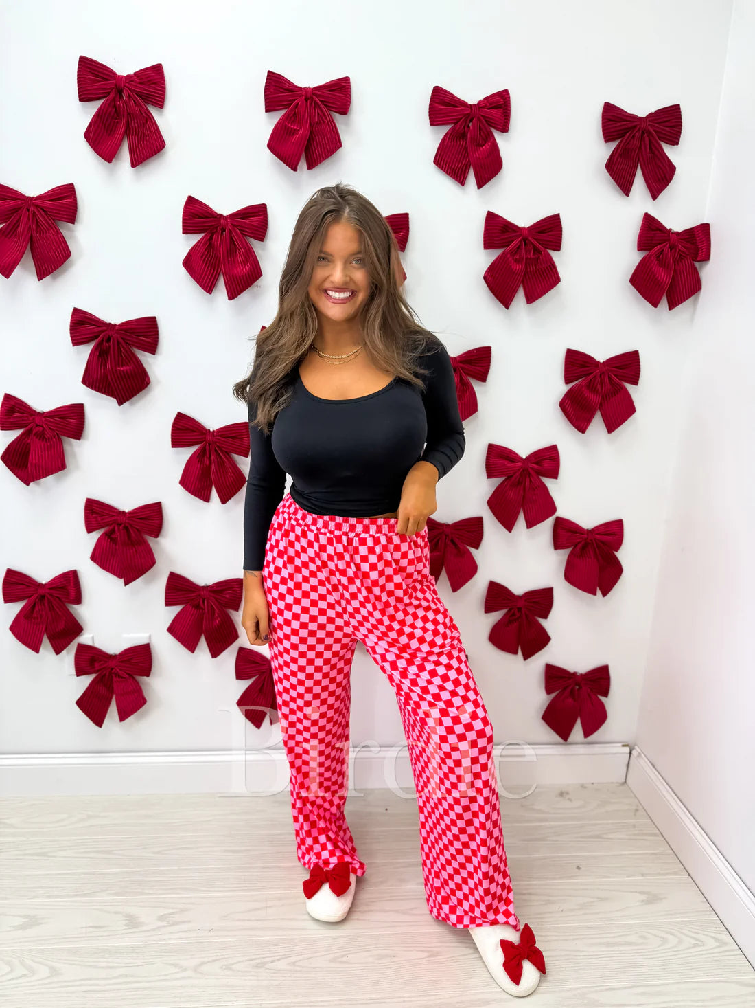 Pink & Red Checkered Stretchy Cozy Pants