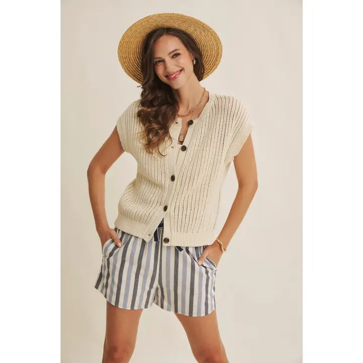 Nautical Stripe Elastic Waistband Pull-On Cotton Shorts