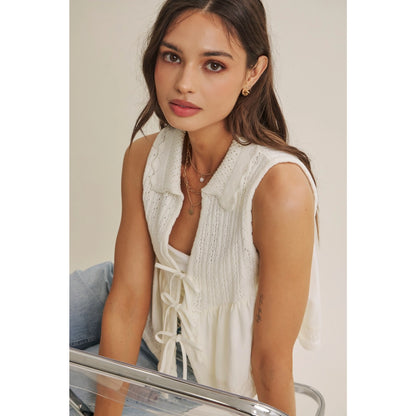 Persian Summer Delicate Pointelle Knit Vest with Scallop Hem